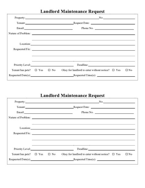 Maintenance Request Form Template Excel