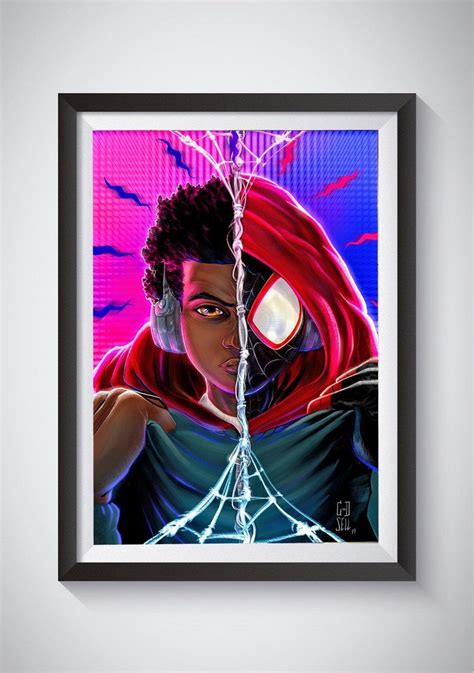 Miles Morales Poster Spiderman Into The Spiderverse Portrait Marvel
