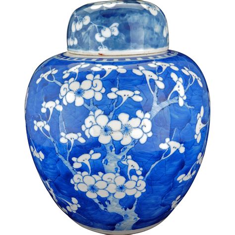Large Chinese Porcelain Blue And White Prunus And Cracked Ice Design