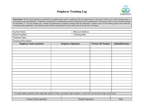 Employee Training Log Template