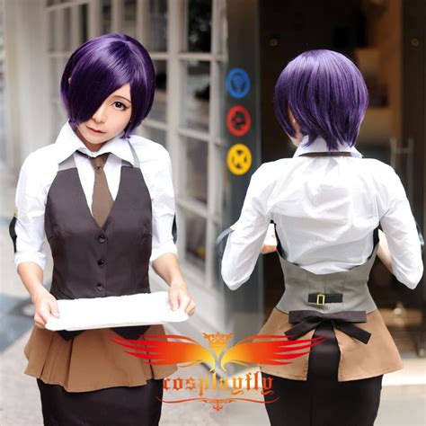 Aliexpress Com Buy Tokyo Ghoul Touka Kirishima Working Uniform Purple Wig And Wig Cap Cosplay
