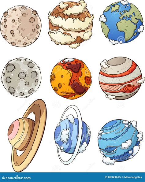 Space Icons Planets Cartoon Clipart Set Mx