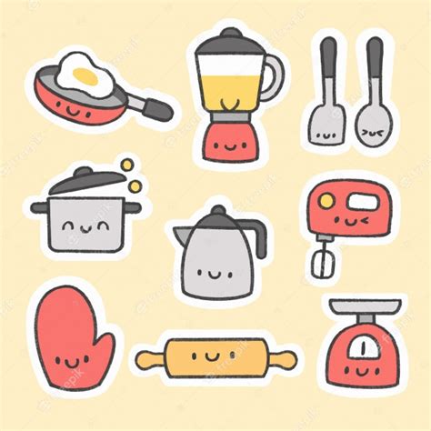 Premium Vector Cute Kitchen Tools Sticker Hand Drawn Cartoon Collection