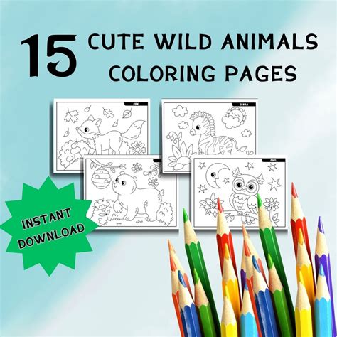 15 Cute Wild Animals Coloring Pages For Kids Easy Coloring Etsy