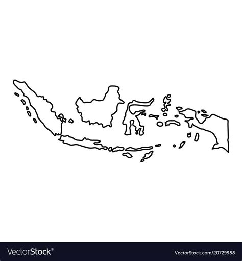 Indonesia Map Of Black Contour Curves On White Vector Image Map