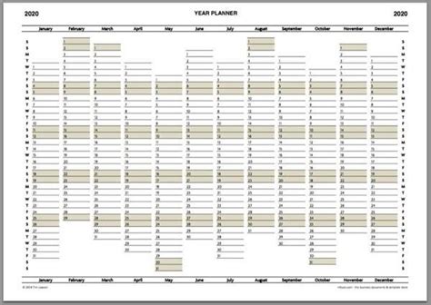Excel templates / sport templates. 2020 Year Planner Calendar for A4 or A3 print | Year calendar planner, Planner calendar ...