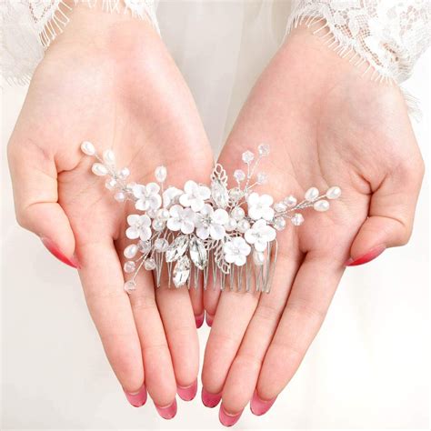 Fstrend Bridal Wedding Hair Comb Flower Silver Sparkly