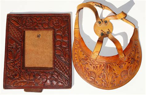 Vintage Leather Tooled Picture Frame