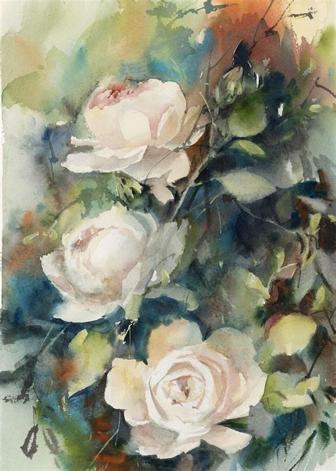 White Roses Watercolor Painting Original Painting Floral Watercolour