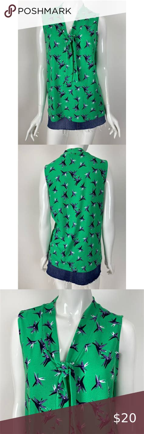 41 Hawthorn Green Floral Print V Neck Tie Tank Top Flowy Shirt Tops