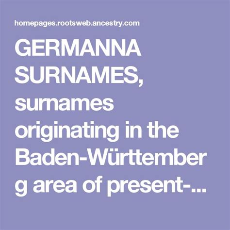 Germanna Surnames Surnames Originating In The Baden Württemberg Area