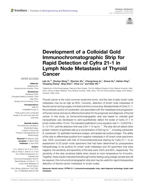 Pdf Development Of A Colloidal Gold Immunochromatographic Strip For Rapid Detection Of Cyfra