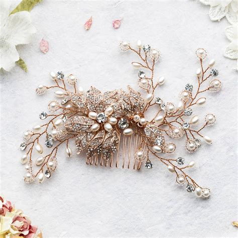 Amoret Flower Rose Gold Tone Hair Comb By Lola And Alice Rose Gold Hair