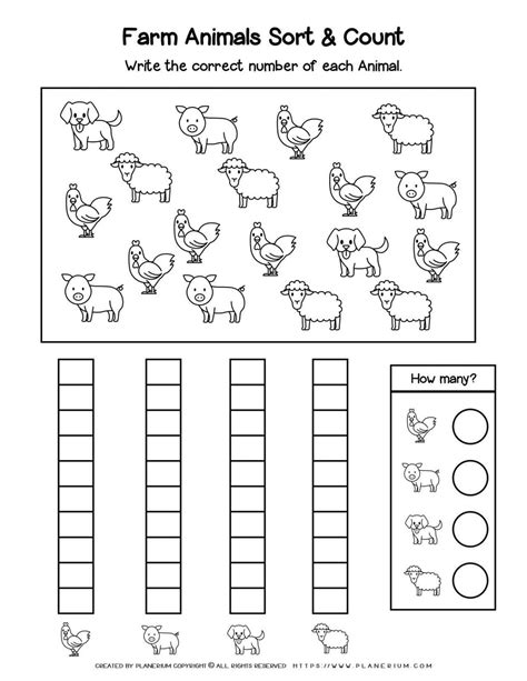 Counting Worksheets Farm Animals Planerium
