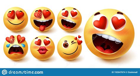 Emoji Valentines Vector Set Smiley Emojis Yellow Face In Heart Eyes