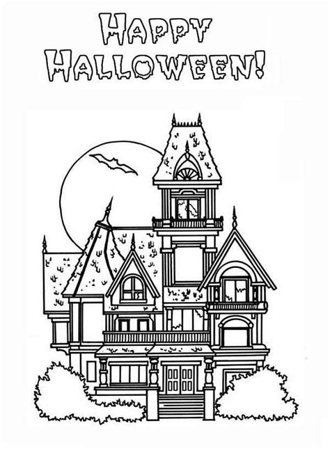happy halloween  haunted house coloring page happy halloween  haunted hous