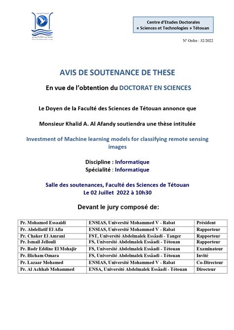 Soutenance De Doctorat En Sciences Mr Khalid A Al Afandy Fs Tétouan