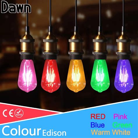 Blue Red Pink Green Led Edison Filament Light St64 Cob Led Bulb Lamp