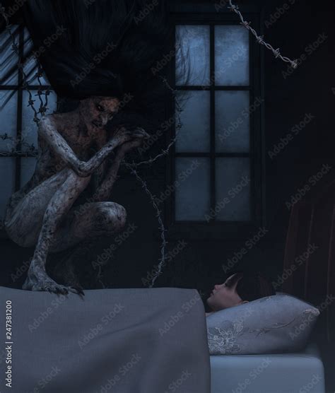 Night Hagfolklore Storyteenage Girl With Sleeping Paralysisgirl Being Visit Or Immobilizes By