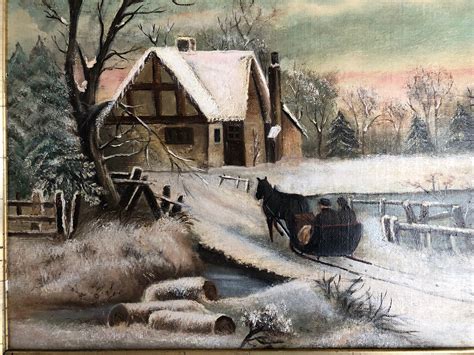 Antique Original Framed Winter Scene Painting Etsy