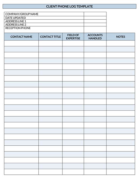 16 Free Client Call Log Templates Excel Word