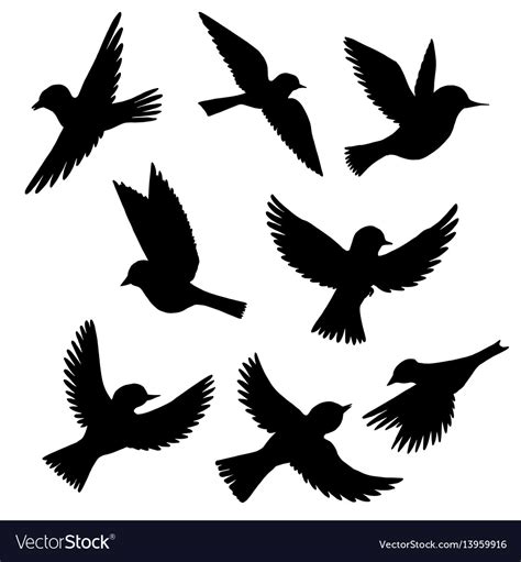 Set Of Flying Birds Silhouettes Royalty Free Vector Image