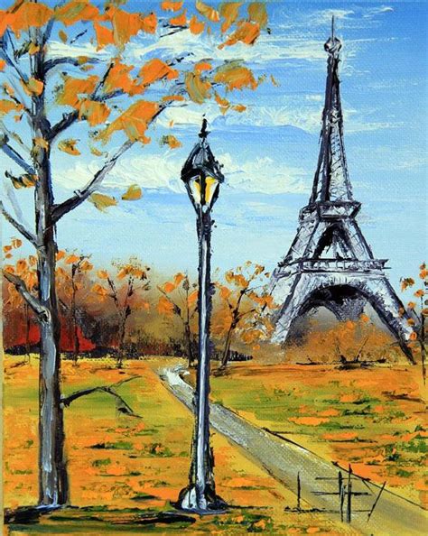 Paris Eiffel Tower Painting Original French Fall Landscape Etsy