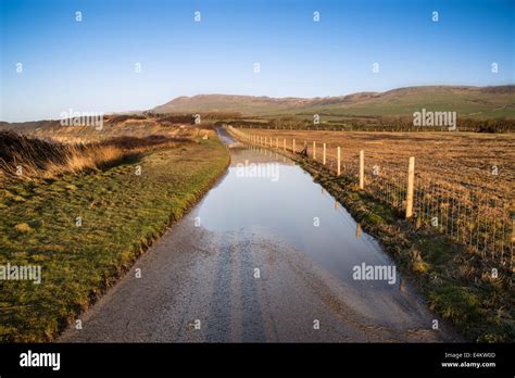 Flooded Country Lane Farm Landscape Stock Photo Alamy