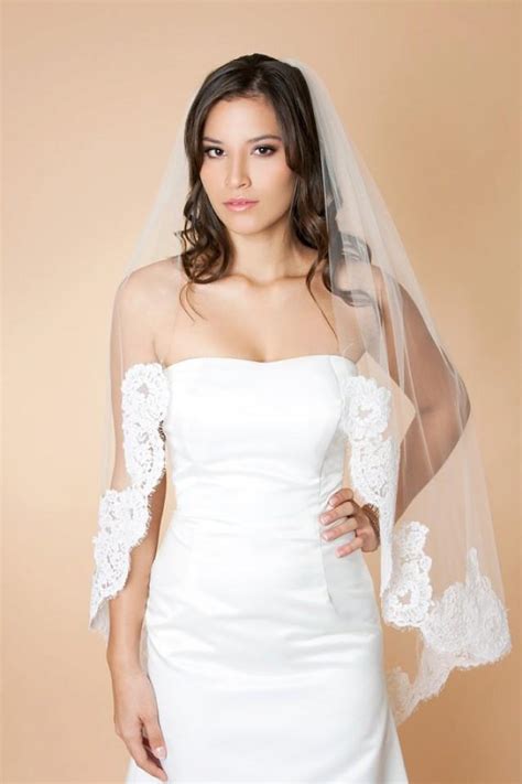 Ready To Wear Elena Fingertip Length Single Tier Veil Edged With