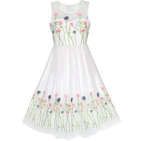 Flower Girls Dress Embroidery Floral Pageant Bridesmaid Party Sunny