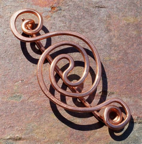 copper shawl pin fibula brooch with celtic spiral also scarf etsy shawl pins wire work