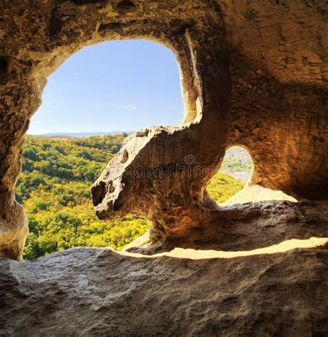An Amazing View From Inside A Cave Stock Image Image Of Ancient
