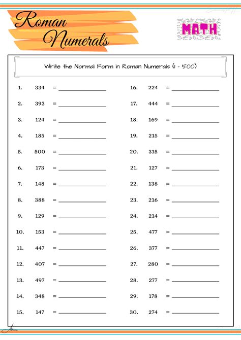 Roman Numbers Worksheet For Grade 4