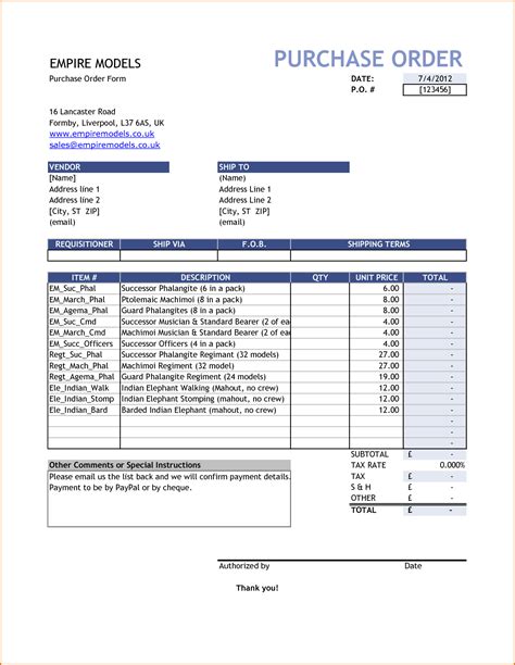 Purchase Order Template Free Purchase Order Template Simple Purchase
