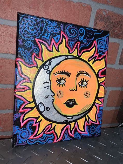 8x10 Sun And Moon Shape Acrylic Painting Canvas Etsy