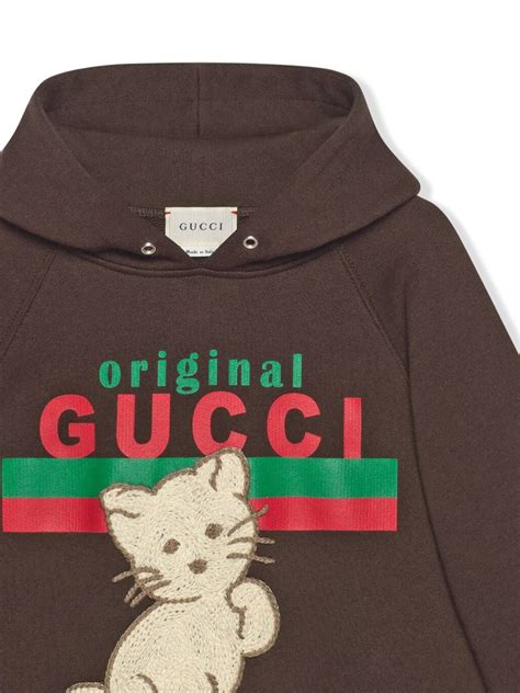 Original Gucci Cat Embroidered Hoodie Gucci Kids