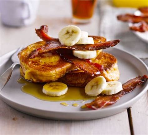 Brioche French Toast With Bacon Banana And Maple Syrup Drinksfeed