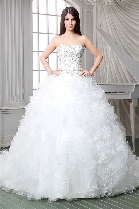 Royal Ball Gown Strapless Satin Embroidery Organza Ruffle Corset