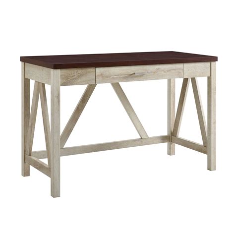 Manor Park Rustic Farmhouse Computer Writing Desk With Drawer Brown