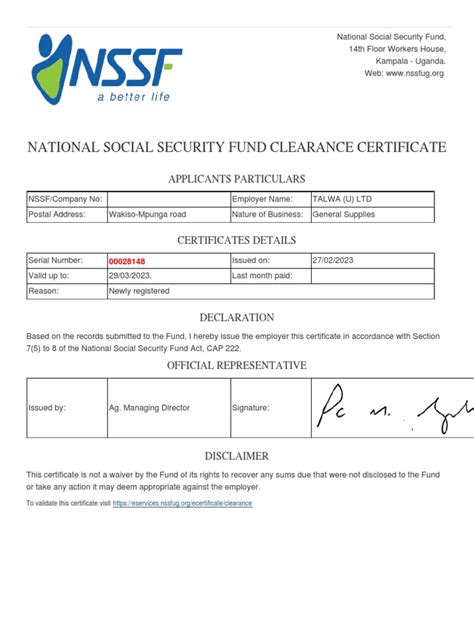 Nssf Certificate Pdf