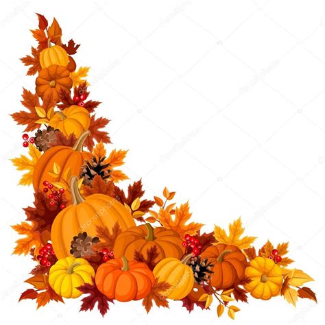 Corner Background With Pumpkins And Autumn Leaves Vector Illustration