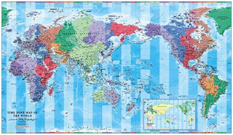 Pacific Centred Time Zone Wall Map Of The World Large