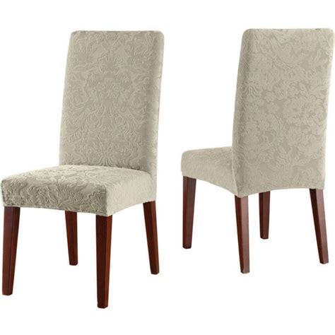 Set of two dining room chair cover 19 inches w x 42 inches l. Sure Fit Stretch Jacquard Damask Short Dining Room Chair ...