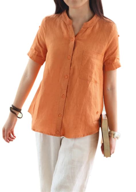 Women Shirt 2015 New Summer Linen Blouse Women Fashion Short Sleeve