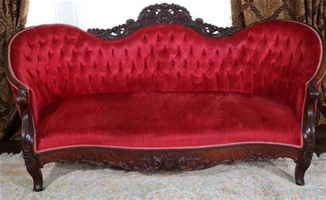 Sold Price Transitional Early Large Victorian Sofa Red With Carving