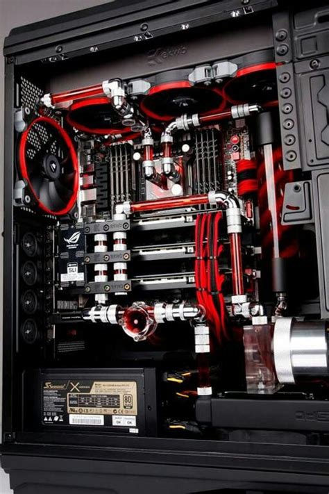 Black Red Computer Tower Pc Liquid Cooled Setup Case Custom Computer
