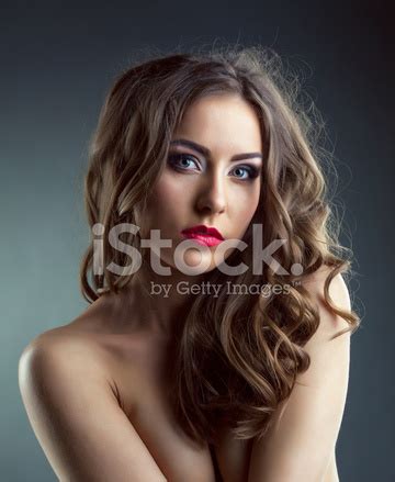 Beautiful Curly Haired Makeup Model Posing Nude Stock Photo Royalty