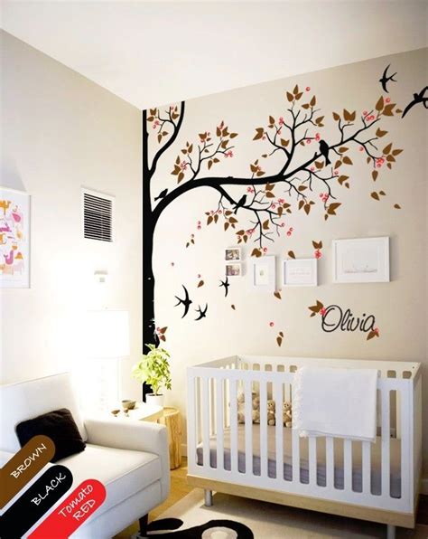Nursery Wall Decal Tree Swallows And Baby Name Baby Room Decor Mural