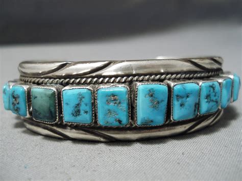 Impressive Vintage Navajo Turquoise Sterling Silver Bracelet Native Am