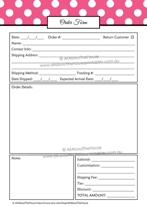 Editable Order Form Template Product 653 Pink 3 Free Order Form Riset